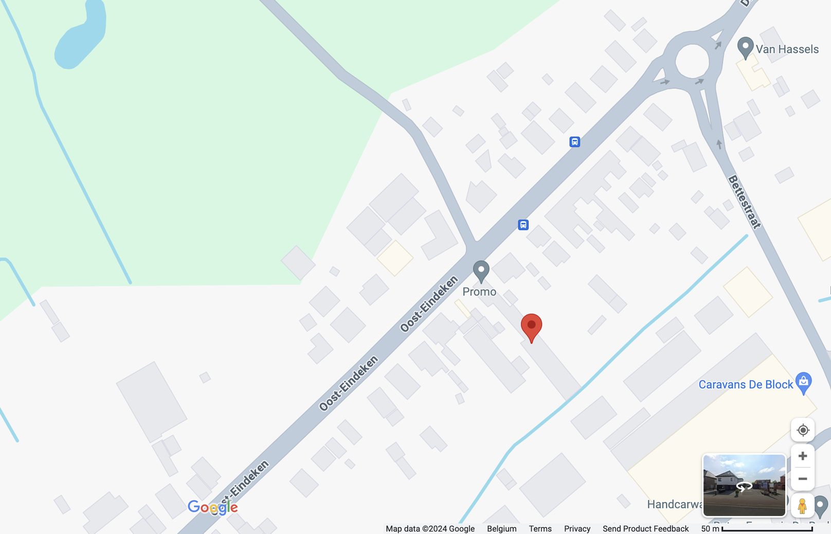 Kaart met de locatie van Promo aan Oost Eindeken 48 in Stekene